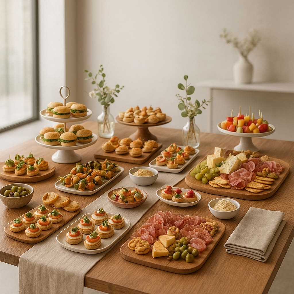 Elegantes Catering-Setup mit Fingerfood und Buffet